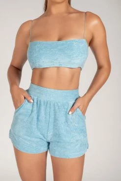 WNG Marina Terry Towelling Thin Strap Crop Top - Blue