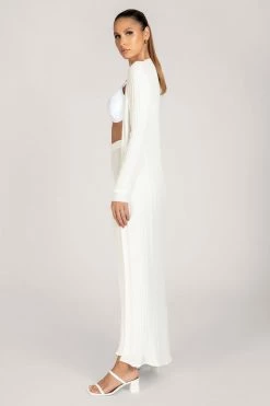 EMS All Bottoms Tia Ribbed Sheer Knit Wide Leg Trousers - White