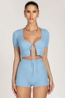 SOP Emily Knitted Mini Bike Shorts - Cornflower Blue