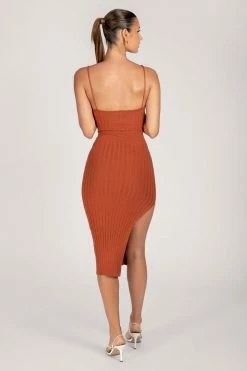 SOP Harmonee Extreme Rib Midi Dress - Rust