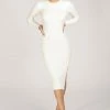 SOP Kizzy Extreme Rib Crew Neck Midi Dress - White DRESSES
