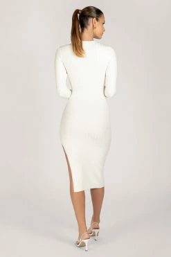 SOP Kizzy Extreme Rib Crew Neck Midi Dress - White DRESSES