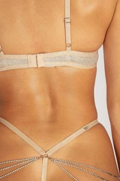 ATX Neutrals Katie Sparkle Jersey Mini-V Bottoms - Champagne