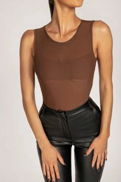 WXI All Tops Blaire Tank Mesh Bodysuit - Chocolate