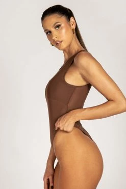 WXI All Tops Blaire Tank Mesh Bodysuit - Chocolate