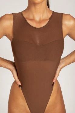 WXI All Tops Blaire Tank Mesh Bodysuit - Chocolate