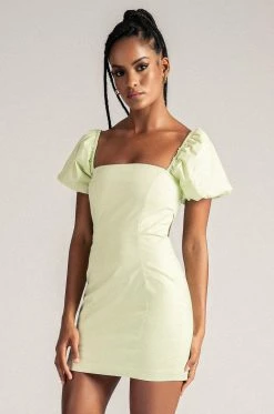 WNT Leonie Square Neck Puff Sleeve Bodycon Mini Dress - Celery DRESSES