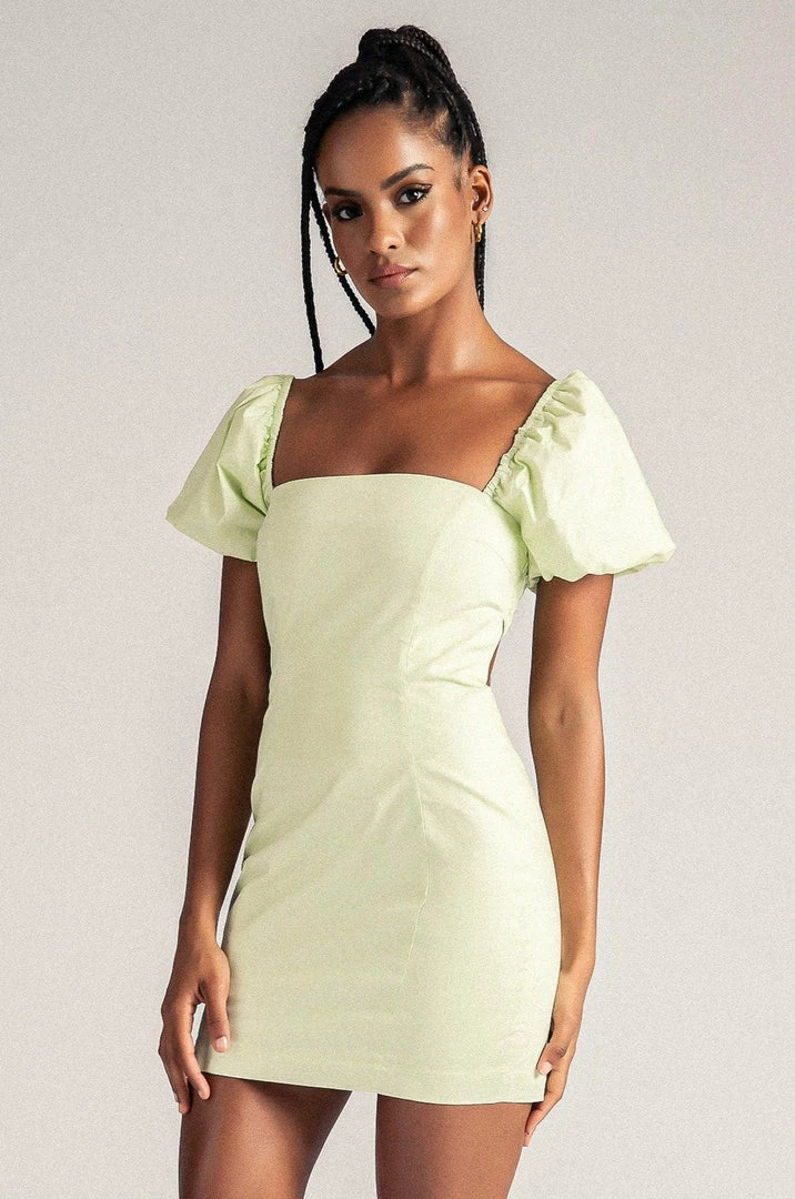 WNT Leonie Square Neck Puff Sleeve Bodycon Mini Dress - Celery DRESSES 1 WNT Leonie Square Neck Puff Sleeve Bodycon Mini Dress - Celery DRESSES
