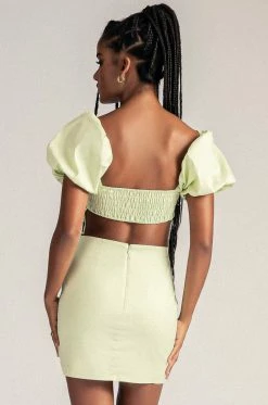 WNT Leonie Square Neck Puff Sleeve Bodycon Mini Dress - Celery DRESSES