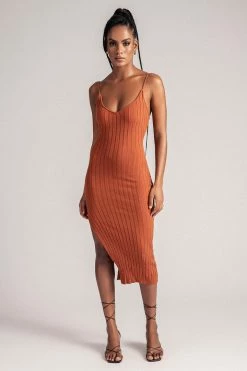 SOP Harmonee Extreme Rib Midi Dress - Rust