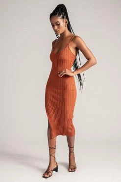 SOP Harmonee Extreme Rib Midi Dress - Rust