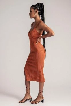 SOP Harmonee Extreme Rib Midi Dress - Rust
