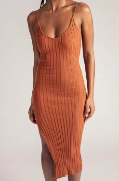 SOP Harmonee Extreme Rib Midi Dress - Rust