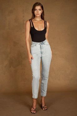 QNG Henley Double Strap Bodysuit - Black