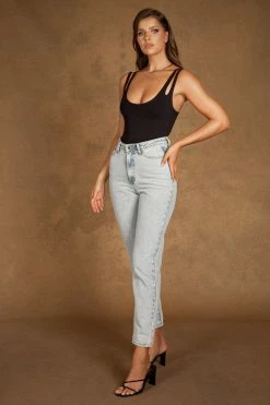 QNG Henley Double Strap Bodysuit - Black