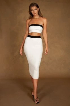 SOP All Bottoms Zea Contrast Trim Midaxi Skirt - White