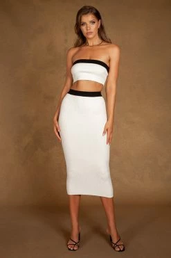 SOP All Bottoms Zea Contrast Trim Midaxi Skirt - White