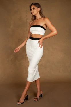 SOP All Bottoms Zea Contrast Trim Midaxi Skirt - White