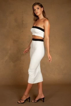 SOP All Bottoms Zea Contrast Trim Midaxi Skirt - White