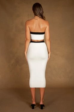 SOP All Bottoms Zea Contrast Trim Midaxi Skirt - White