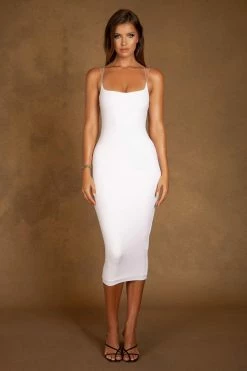QNG DRESSES Cecile Double Strap Mia Midi Dress - White