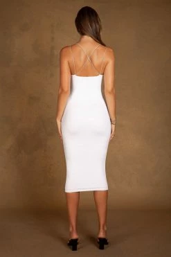 QNG DRESSES Cecile Double Strap Mia Midi Dress - White