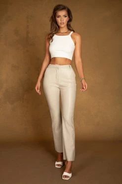 LCH Tyra Straight Leg Faux Leather Pants - Nude