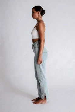 EMS Pia Split Side Wide Leg Jean - Light Blue All Bottoms