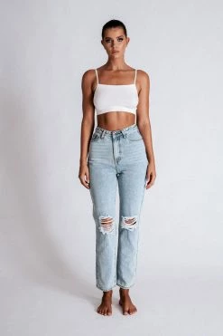 EMS All Bottoms Suki Ripped Knee Rigid Straight Leg Jeans - Light Blue 23 EMS All Bottoms Suki Ripped Knee Rigid Straight Leg Jeans - Light Blue