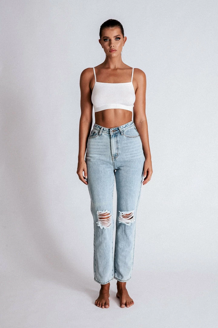 EMS All Bottoms Suki Ripped Knee Rigid Straight Leg Jeans - Light Blue 9 EMS All Bottoms Suki Ripped Knee Rigid Straight Leg Jeans - Light Blue