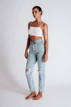 EMS All Bottoms Suki Ripped Knee Rigid Straight Leg Jeans - Light Blue 26 EMS All Bottoms Suki Ripped Knee Rigid Straight Leg Jeans - Light Blue