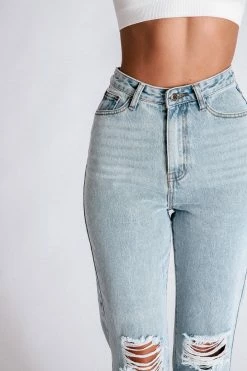 EMS All Bottoms Suki Ripped Knee Rigid Straight Leg Jeans - Light Blue 25 EMS All Bottoms Suki Ripped Knee Rigid Straight Leg Jeans - Light Blue