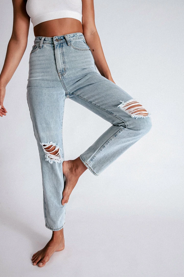 EMS All Bottoms Suki Ripped Knee Rigid Straight Leg Jeans - Light Blue 13 EMS All Bottoms Suki Ripped Knee Rigid Straight Leg Jeans - Light Blue