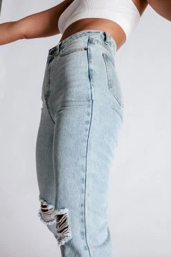 EMS All Bottoms Suki Ripped Knee Rigid Straight Leg Jeans - Light Blue 28 EMS All Bottoms Suki Ripped Knee Rigid Straight Leg Jeans - Light Blue