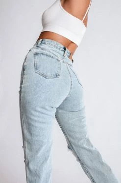 EMS All Bottoms Suki Ripped Knee Rigid Straight Leg Jeans - Light Blue 29 EMS All Bottoms Suki Ripped Knee Rigid Straight Leg Jeans - Light Blue