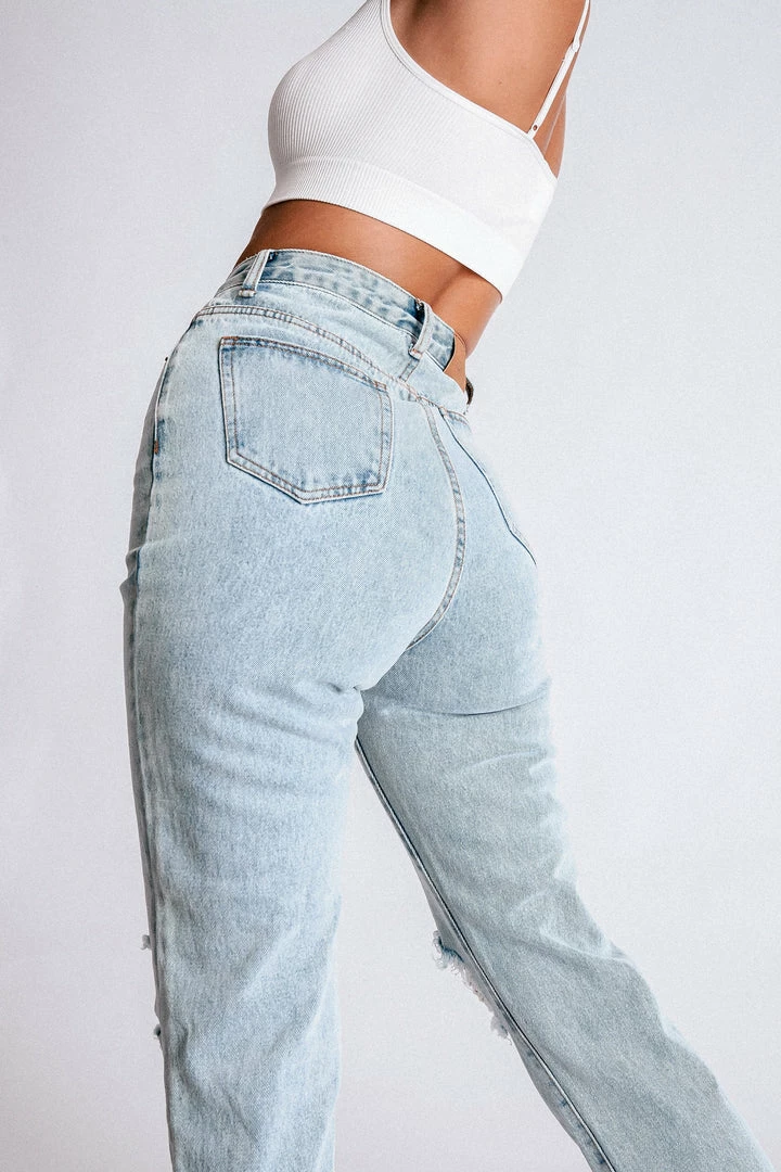 EMS All Bottoms Suki Ripped Knee Rigid Straight Leg Jeans - Light Blue 15 EMS All Bottoms Suki Ripped Knee Rigid Straight Leg Jeans - Light Blue