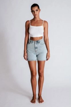 EMS Verona Turn Up Hem Frayed Hem Denim Shorts - Light Blue