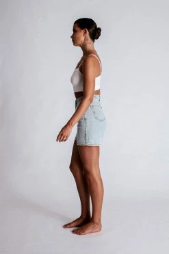 EMS Verona Turn Up Hem Frayed Hem Denim Shorts - Light Blue