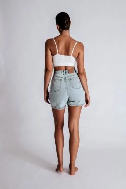 EMS Verona Turn Up Hem Frayed Hem Denim Shorts - Light Blue