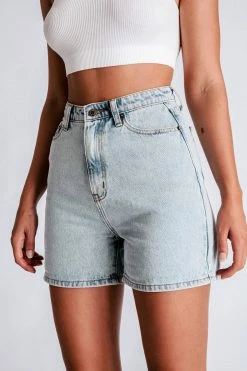 EMS Verona Turn Up Hem Frayed Hem Denim Shorts - Light Blue
