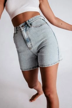 EMS Verona Turn Up Hem Frayed Hem Denim Shorts - Light Blue