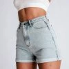 EMS Verona Turn Up Hem Frayed Hem Denim Shorts - Light Blue