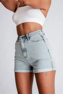 EMS Verona Turn Up Hem Frayed Hem Denim Shorts - Light Blue