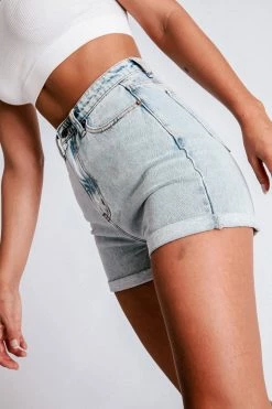 EMS Verona Turn Up Hem Frayed Hem Denim Shorts - Light Blue