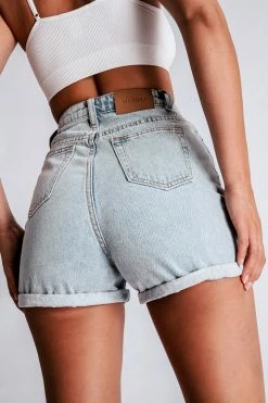 EMS Verona Turn Up Hem Frayed Hem Denim Shorts - Light Blue