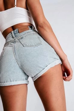 EMS Verona Turn Up Hem Frayed Hem Denim Shorts - Light Blue