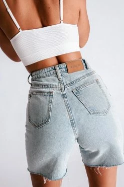 EMS All Bottoms Kirra Raw Hem Longline Rigid Boyfriend Shorts - Light Blue