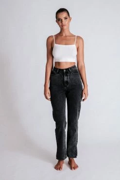 EMS Pia Split Side Wide Leg Jean - Washed Black All Bottoms