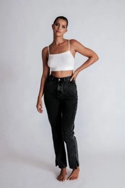 EMS Pia Split Side Wide Leg Jean - Washed Black All Bottoms