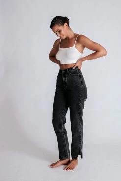 EMS Pia Split Side Wide Leg Jean - Washed Black All Bottoms